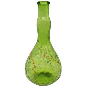 Vintage Victorian Barber Bottle Green Floral Enameled No Stopper